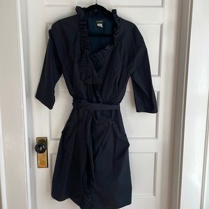 Navy Jcrew Ruffle Trench Coat